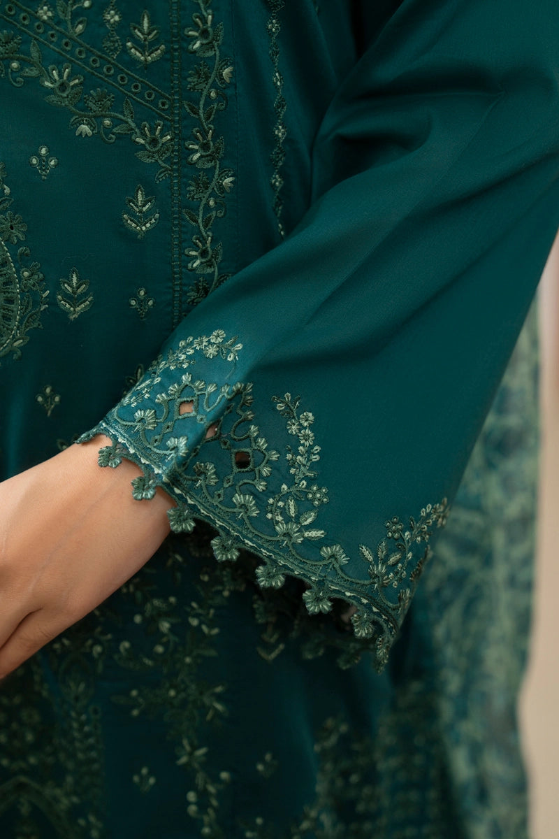 Saavan Summer Collection Emerald Whisper 3 Piece Chikan Embroidered Lawn Suit - Desi Posh