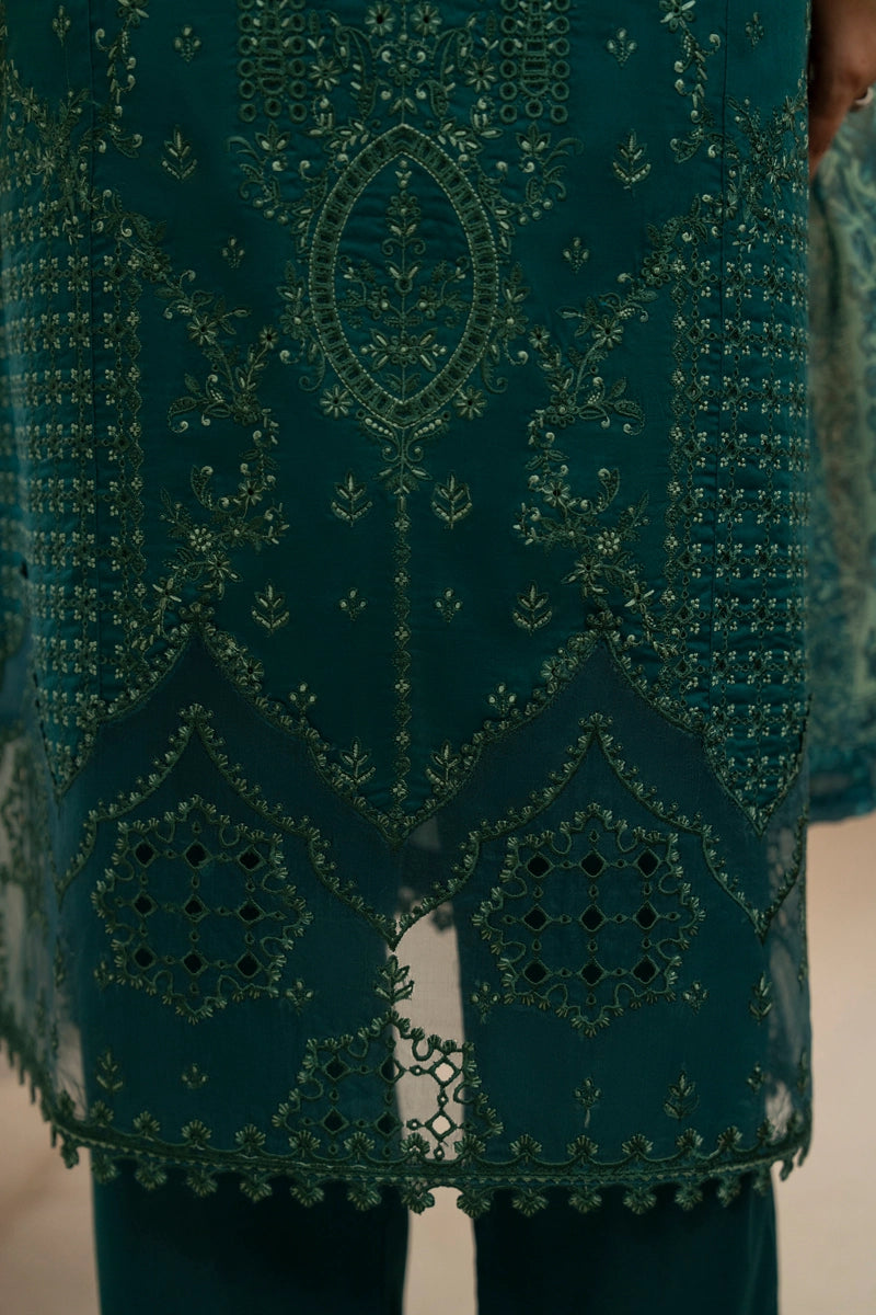 Saavan Summer Collection Emerald Whisper 3 Piece Chikan Embroidered Lawn Suit - Desi Posh