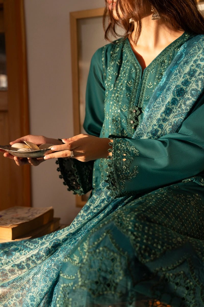 Saavan Summer Collection Emerald Whisper 3 Piece Chikan Embroidered Lawn Suit - Desi Posh
