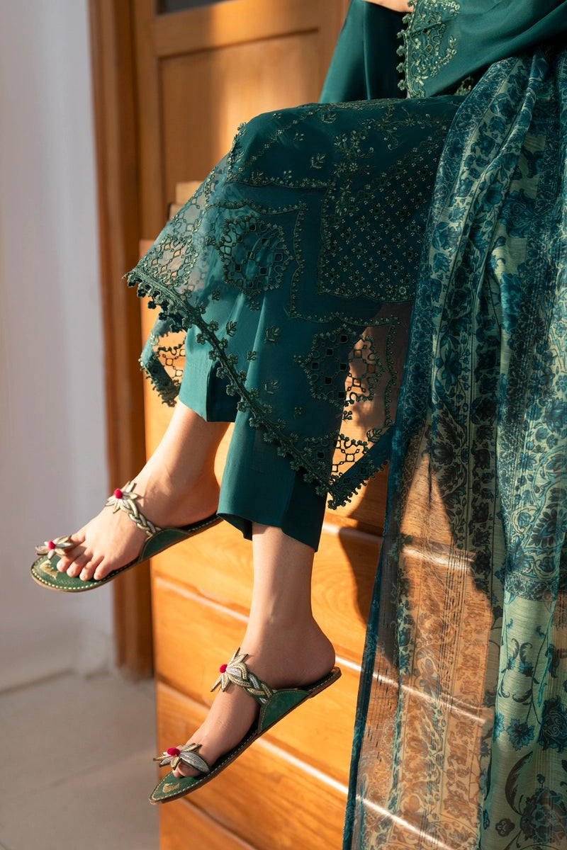 Saavan Summer Collection Emerald Whisper 3 Piece Chikan Embroidered Lawn Suit - Desi Posh