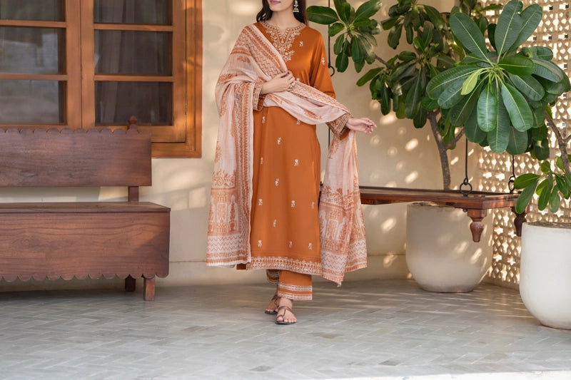 Saavan Summer Collection Amber Grace 3 Piece Embroidered Lawn Suit - Desi Posh