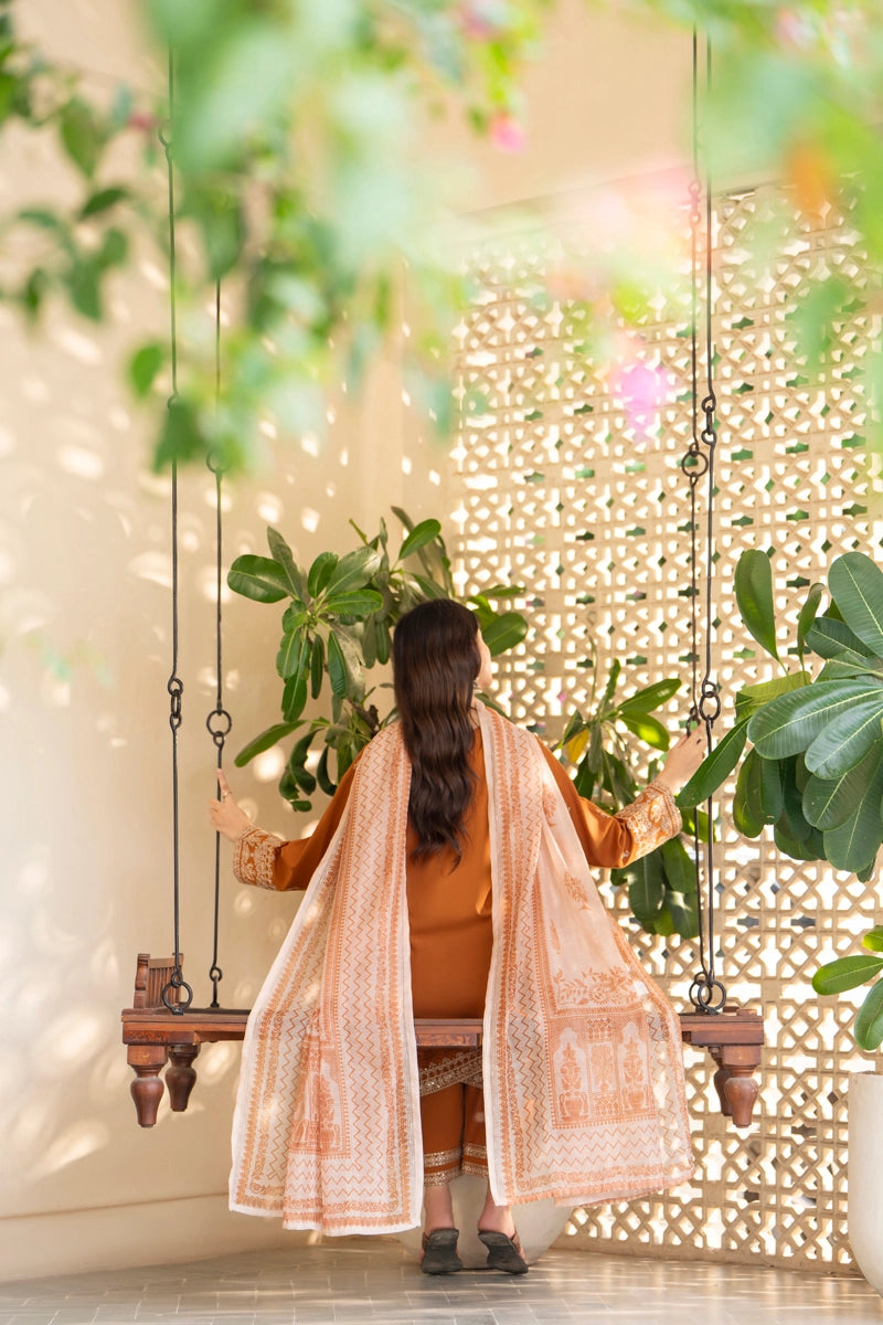Saavan Summer Collection Amber Grace 3 Piece Embroidered Lawn Suit - Desi Posh
