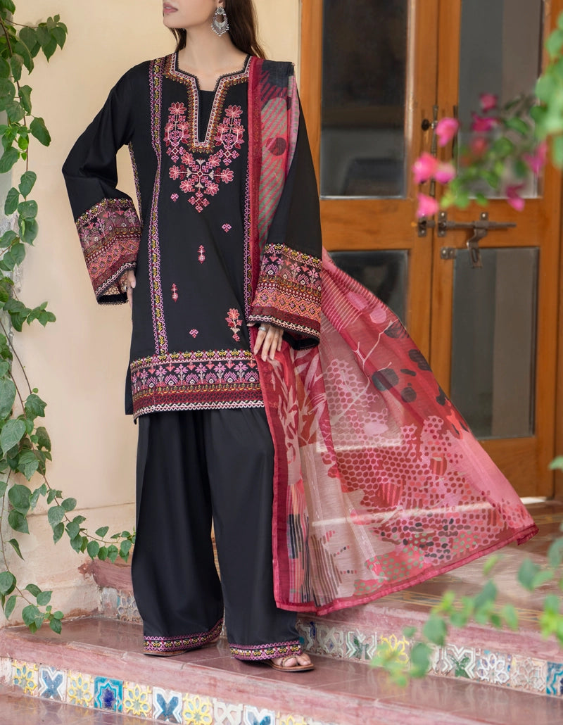 Saavan Summer Special Black Classic Embroidered Suit with Embroidered Farshi Salwar - Desi Posh