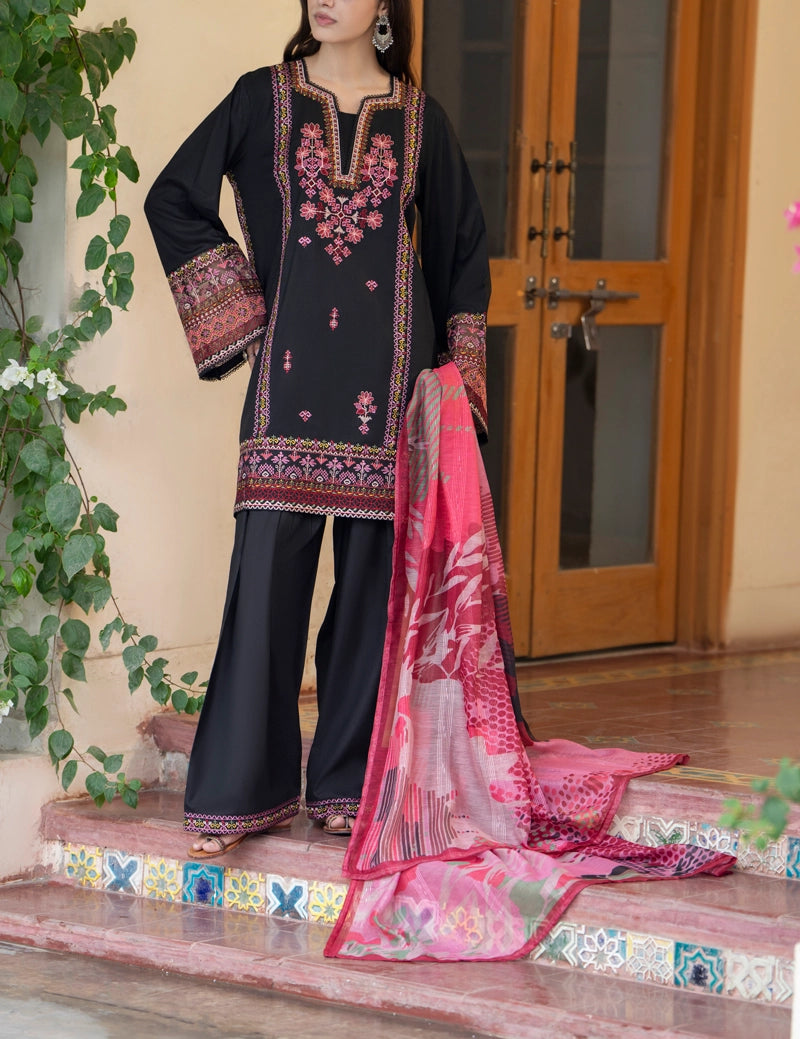 Saavan Summer Special Black Classic Embroidered Suit with Embroidered Farshi Salwar - Desi Posh