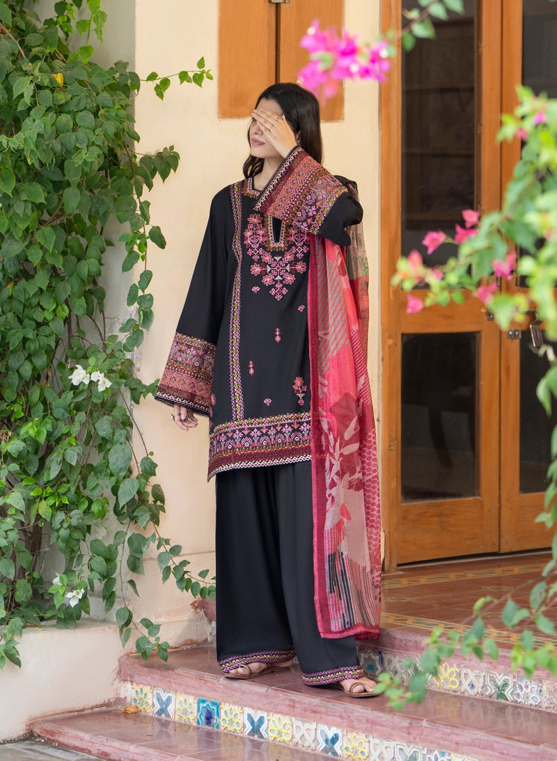 Saavan Summer Special Black Classic Embroidered Suit with Embroidered Farshi Salwar - Desi Posh