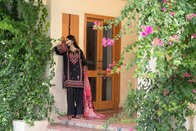Saavan Summer Special Black Classic Embroidered Suit with Embroidered Farshi Salwar - Desi Posh