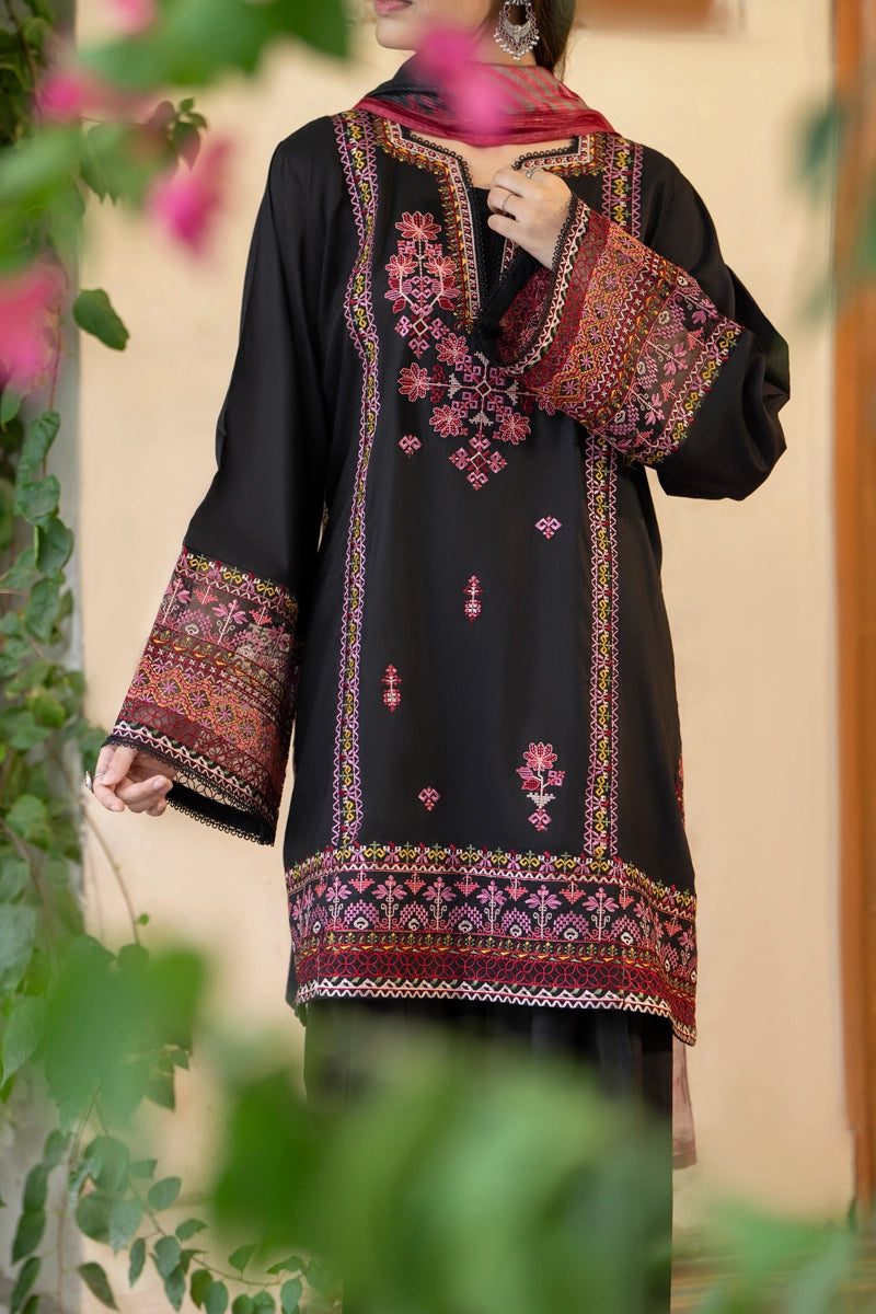 Saavan Summer Special Black Classic Embroidered Suit with Embroidered Farshi Salwar - Desi Posh