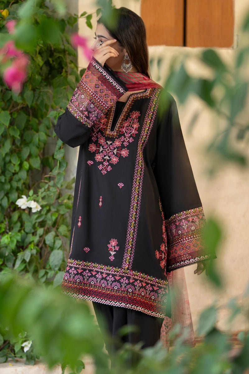 Saavan Summer Special Black Classic Embroidered Suit with Embroidered Farshi Salwar - Desi Posh