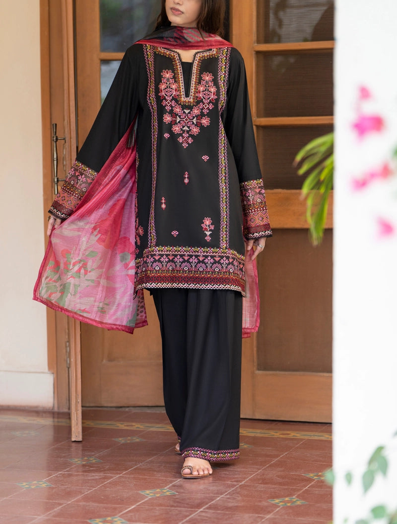 Saavan Summer Special Black Classic Embroidered Suit with Embroidered Farshi Salwar - Desi Posh