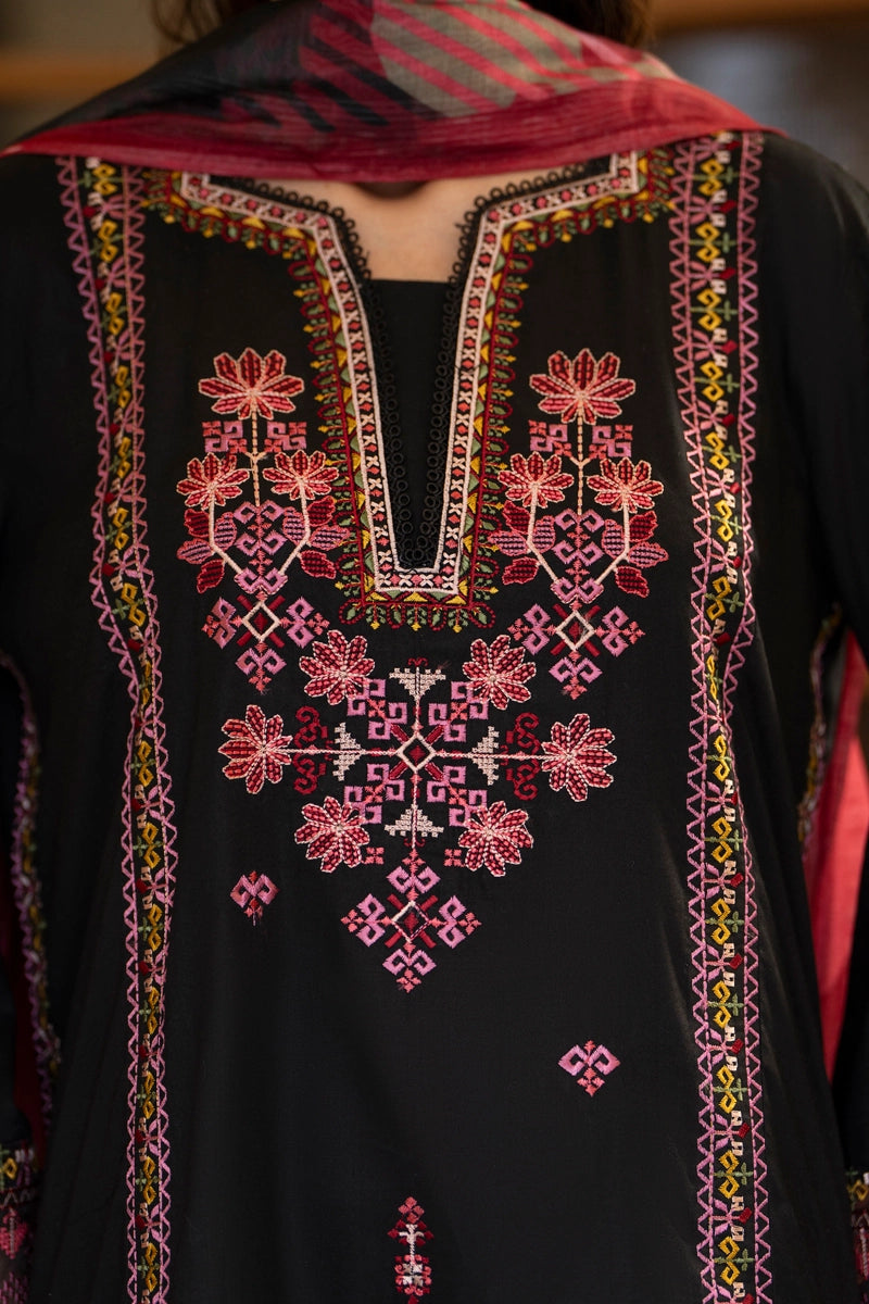 Saavan Summer Special Black Classic Embroidered Suit with Embroidered Farshi Salwar - Desi Posh