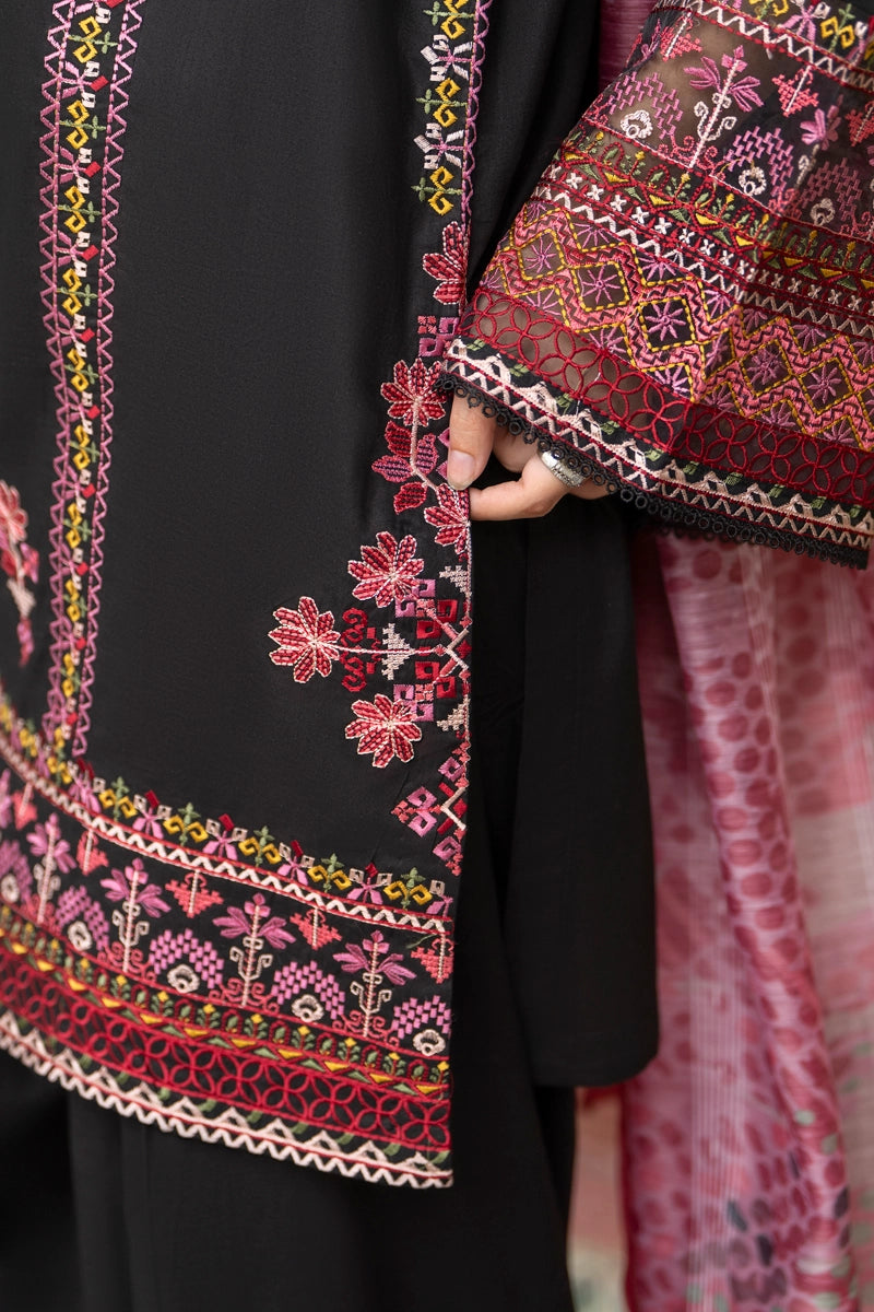 Saavan Summer Special Black Classic Embroidered Suit with Embroidered Farshi Salwar - Desi Posh