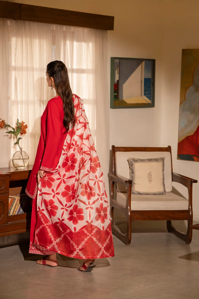 Saavan Summer Collection Crimson Bloom 3 Piece Embroidered Lawn Suit - Desi Posh