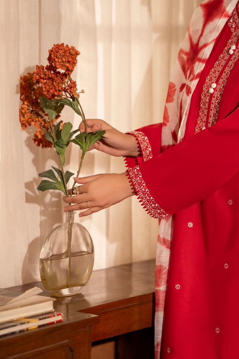 Saavan Summer Collection Crimson Bloom 3 Piece Embroidered Lawn Suit - Desi Posh