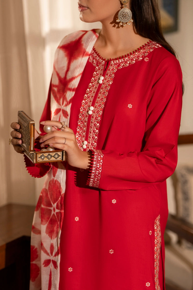 Saavan Summer Collection Crimson Bloom 3 Piece Embroidered Lawn Suit - Desi Posh