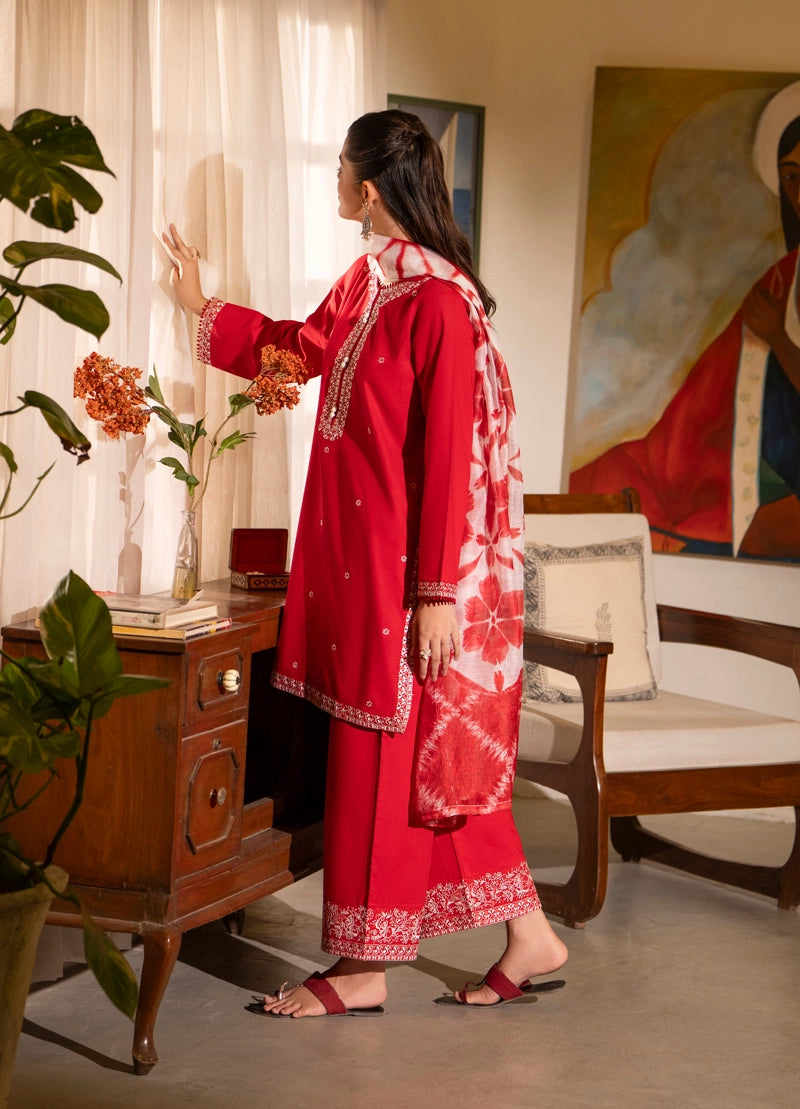 Saavan Summer Collection Crimson Bloom 3 Piece Embroidered Lawn Suit - Desi Posh