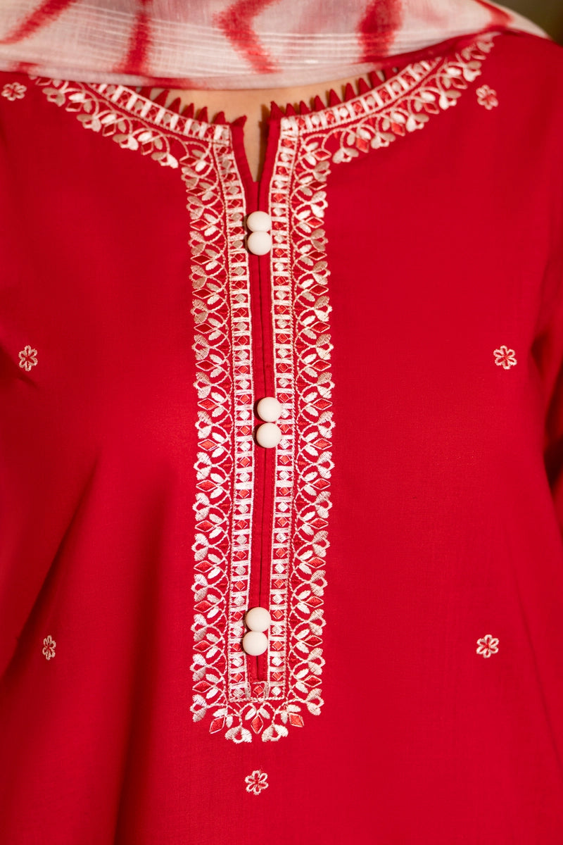 Saavan Summer Collection Crimson Bloom 3 Piece Embroidered Lawn Suit - Desi Posh