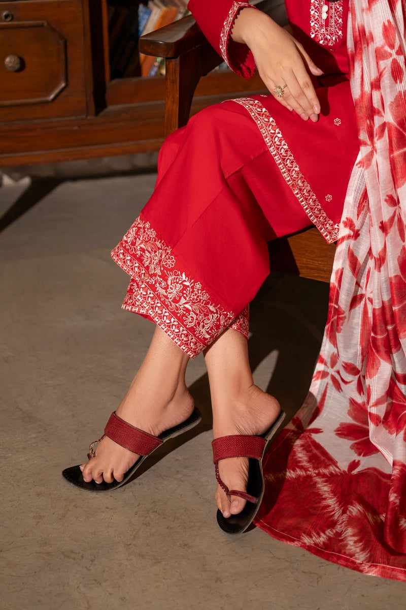 Saavan Summer Collection Crimson Bloom 3 Piece Embroidered Lawn Suit - Desi Posh