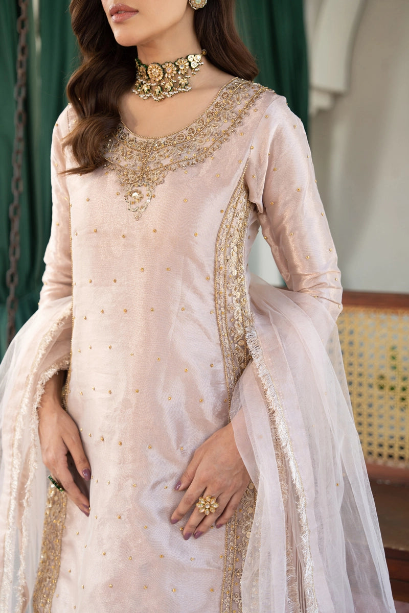 Hussain Rehar Inspired Raw Silk 3 Piece Pink Lengha Outfit - Desi Posh