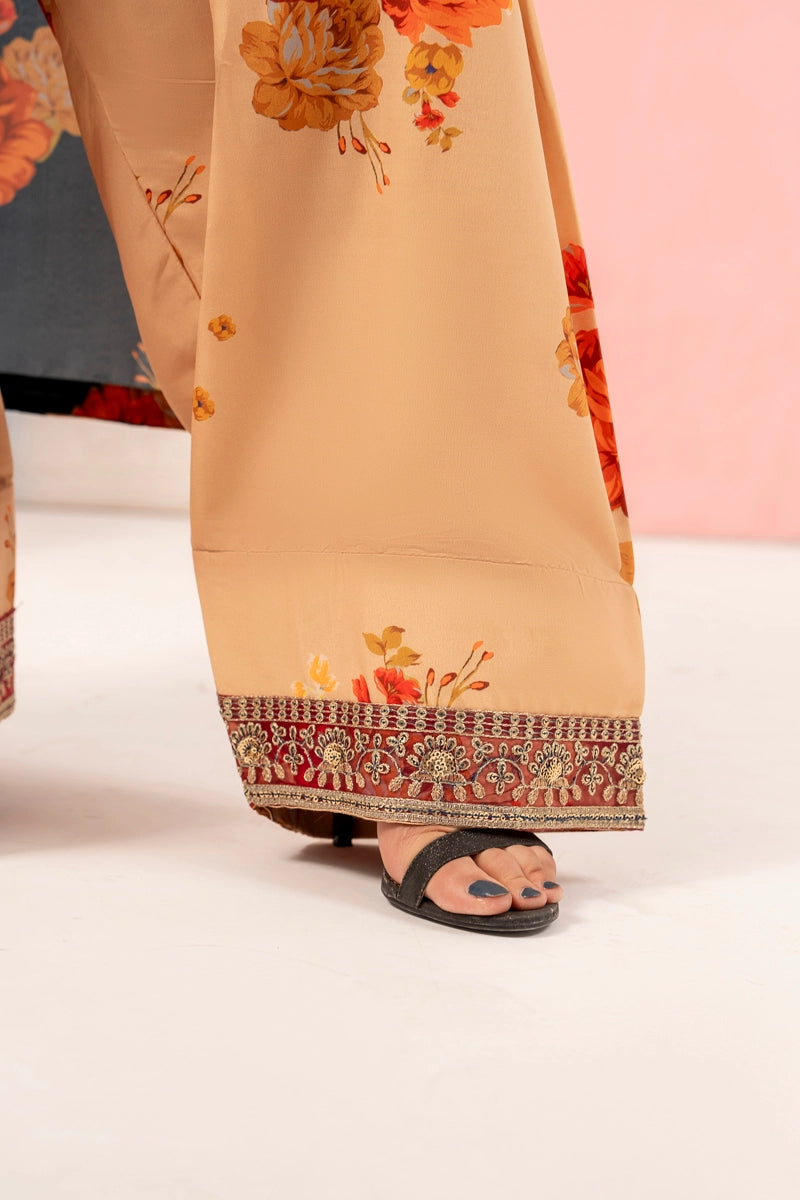 Ethnic Inspired Silk Lawn Suit Teal With Farshi Salwar