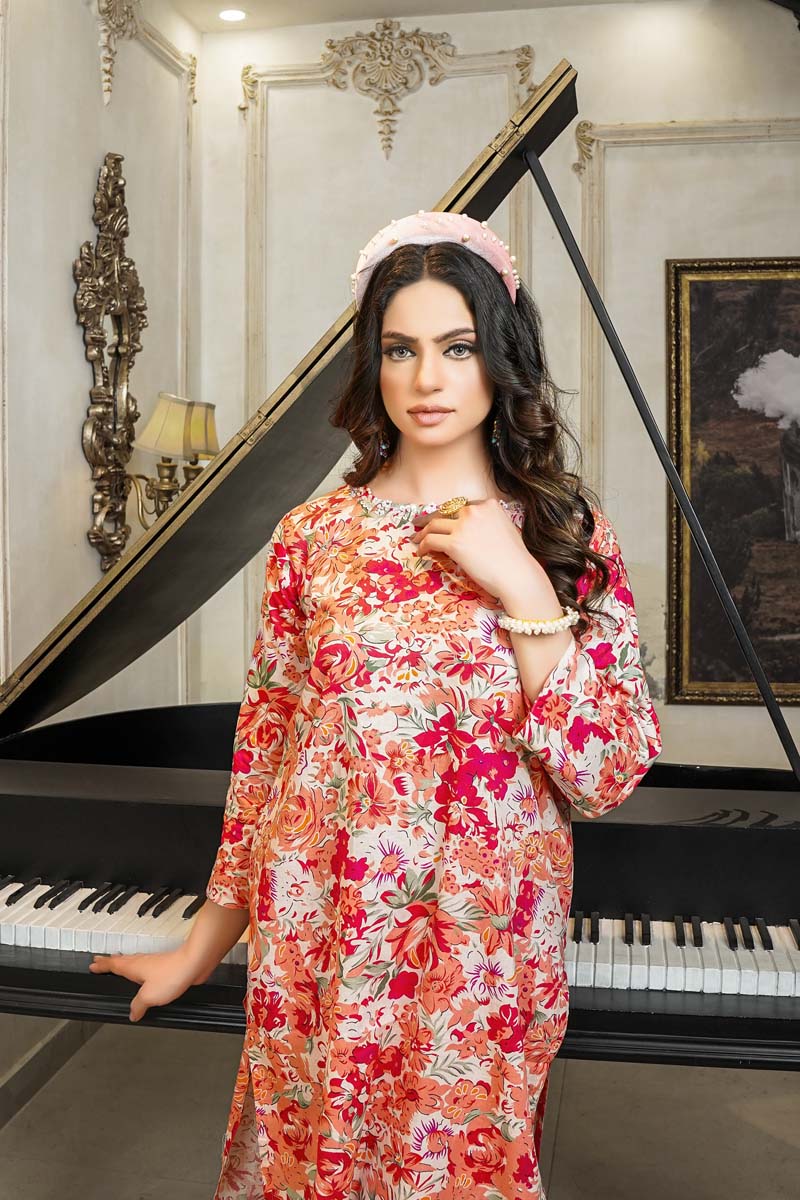 Rozana Floral Printed 2 Piece Lawn Co-ords Outfit Set D4
