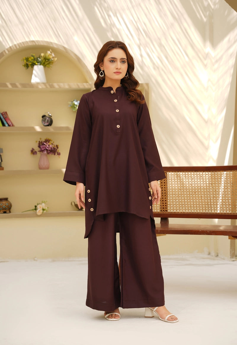 Ethnic Designer Inspired 2 Piece Co-ords Winter Outfit Brown