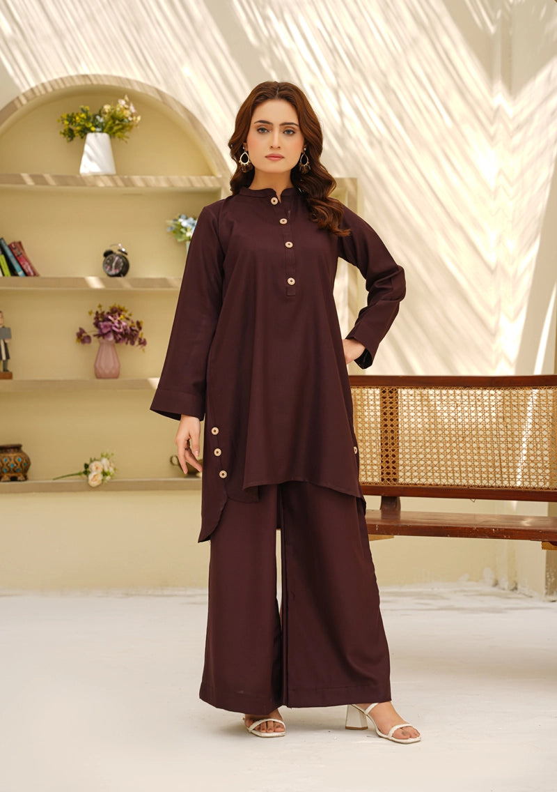 Ethnic Designer Inspired 2 Piece Co-ords Winter Outfit Brown