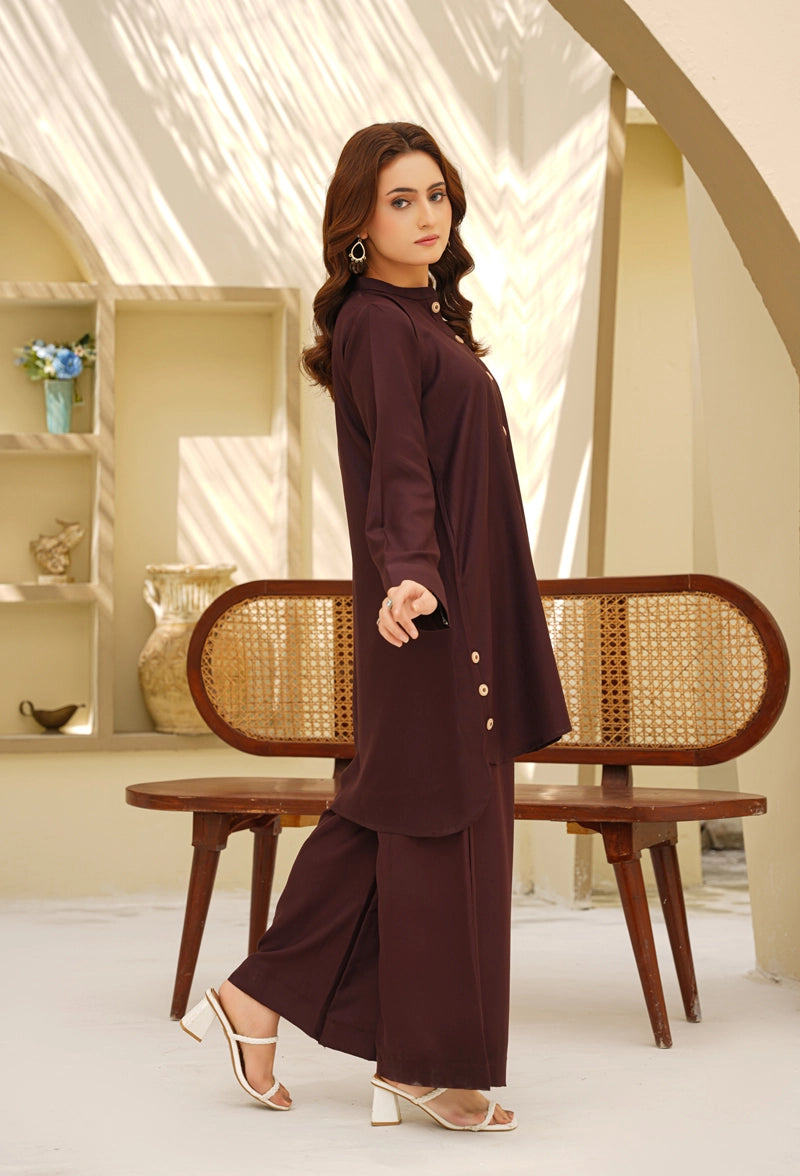 Ethnic Designer Inspired 2 Piece Co-ords Winter Outfit Brown