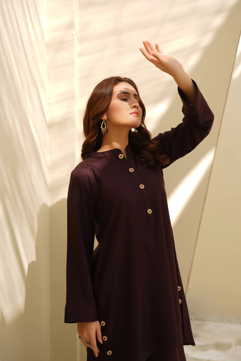 Ethnic Designer Inspired 2 Piece Co-ords Winter Outfit Brown