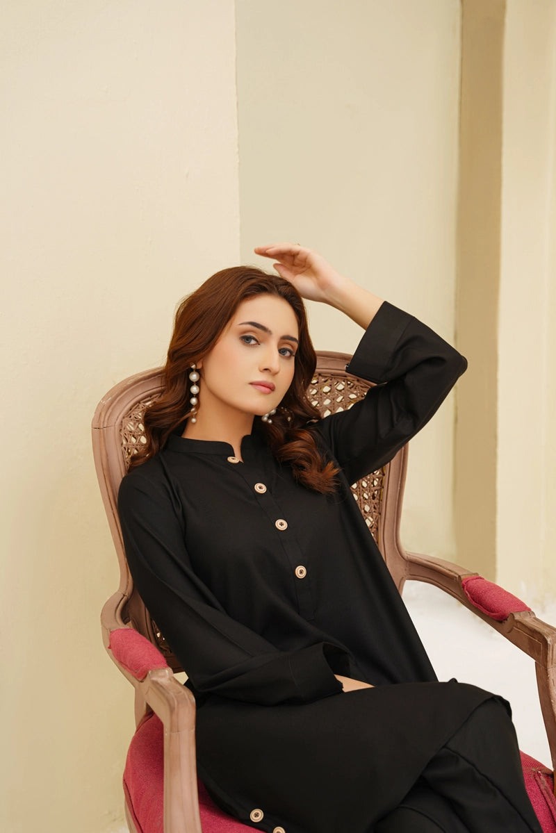 Ethnic Designer Inspired 2 Piece Co-ords Winter Outfit Black
