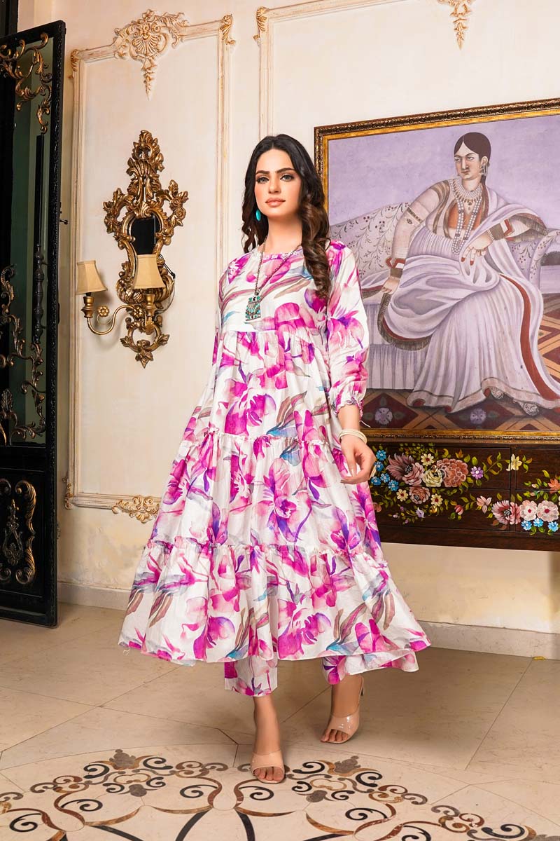 Rozana Floral Printed 2 Piece Lawn Co-ords Dress Set - Desi Posh