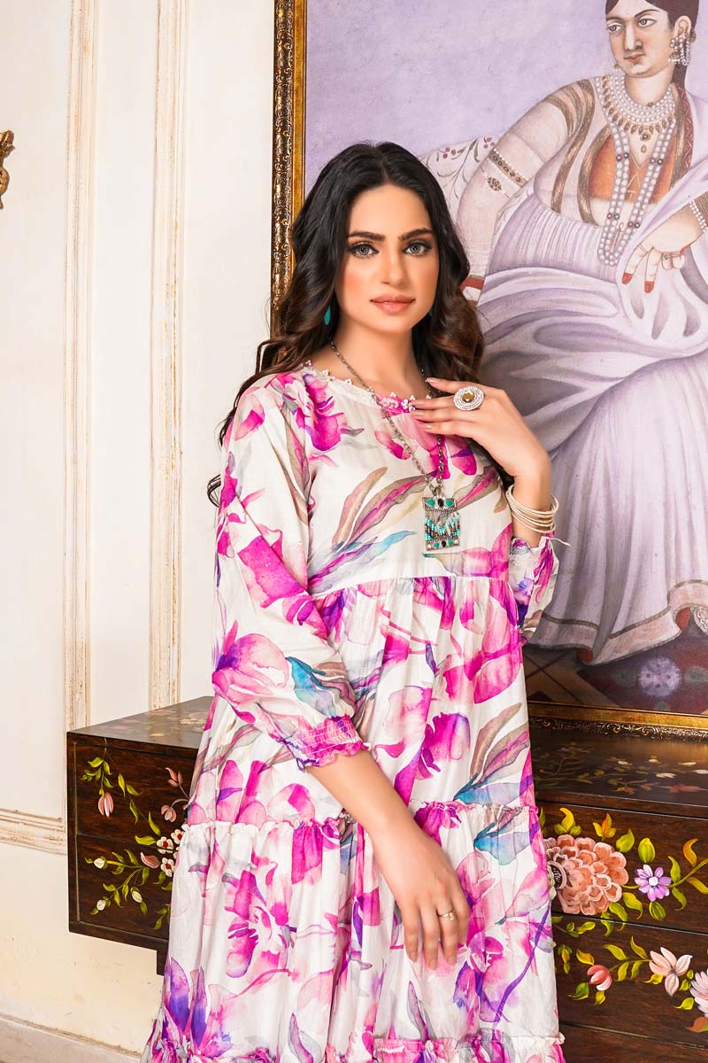 Rozana Floral Printed 2 Piece Lawn Co-ords Dress Set - Desi Posh