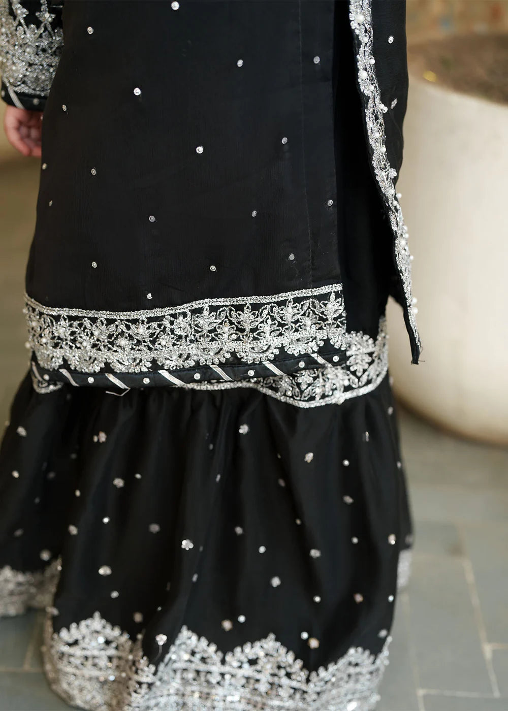 Aliyah Mother & Daughter Black Kids Farshi Gharara Wedding Oufit - Desi Posh