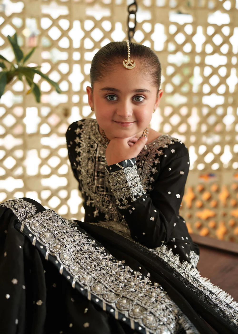 Aliyah Mother & Daughter Black Kids Farshi Gharara Wedding Oufit - Desi Posh
