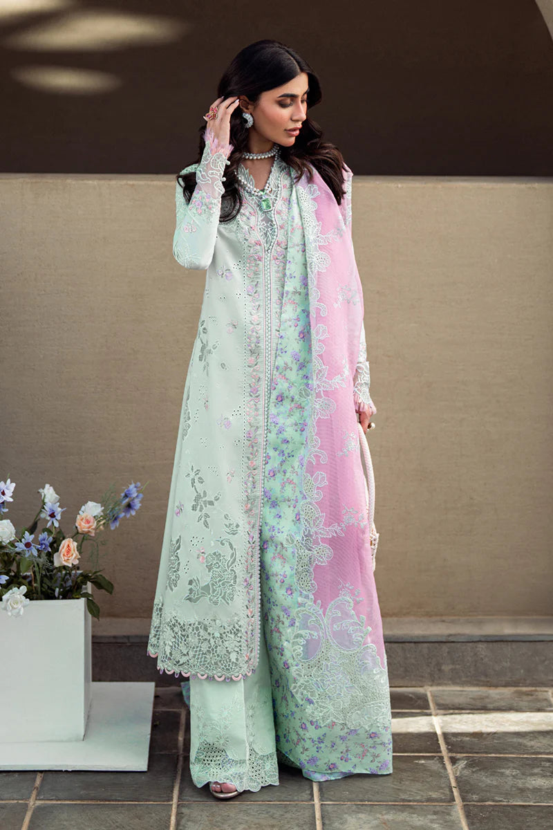 Qalamkar Sahil Inspired Eid Collection 3 Piece Outfit With Net Dupatta FK04 Chloe - Desi Posh