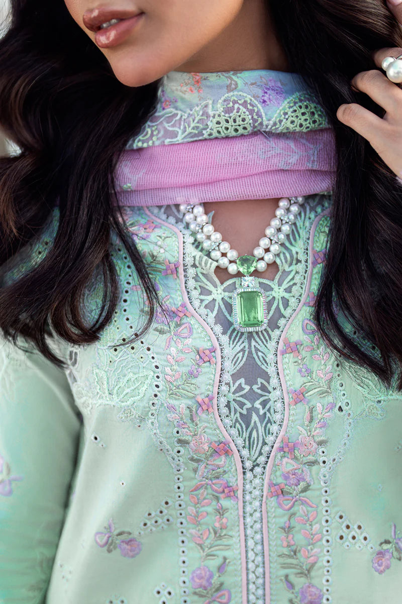 Qalamkar Sahil Inspired Eid Collection 3 Piece Outfit With Net Dupatta FK04 Chloe - Desi Posh