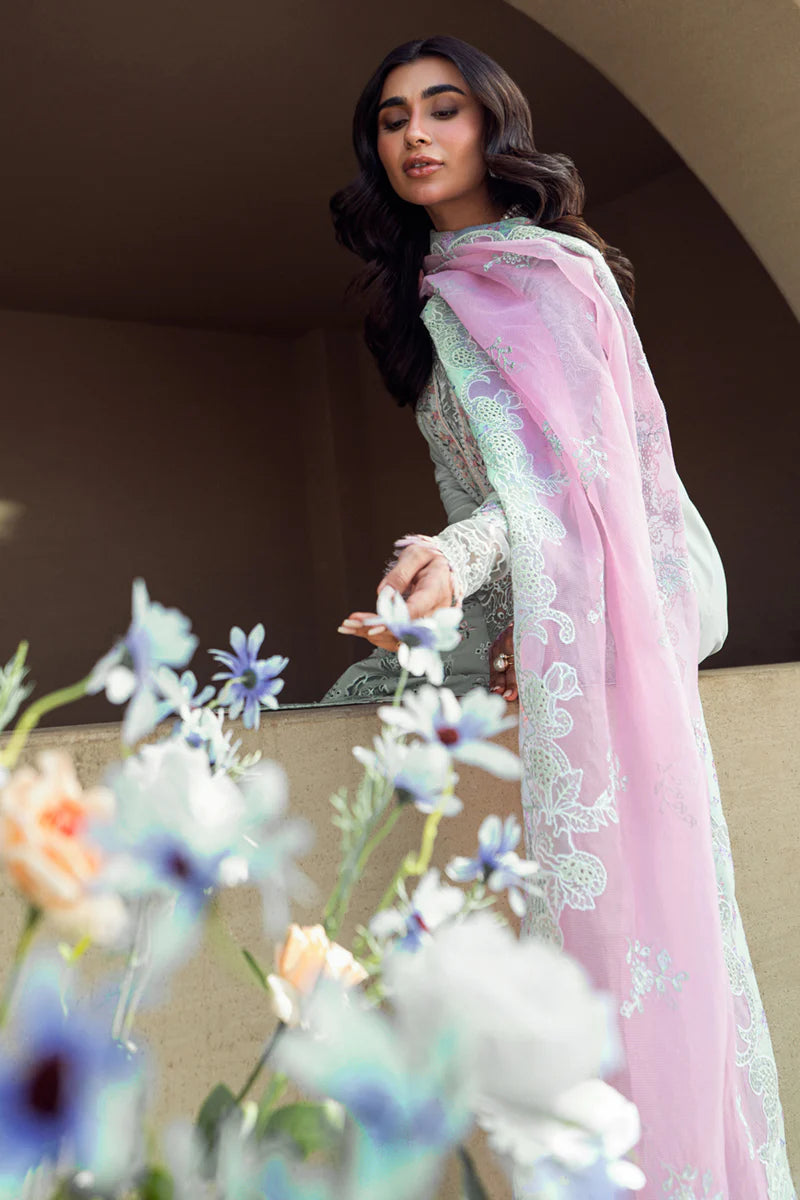 Qalamkar Sahil Inspired Eid Collection 3 Piece Outfit With Net Dupatta FK04 Chloe - Desi Posh