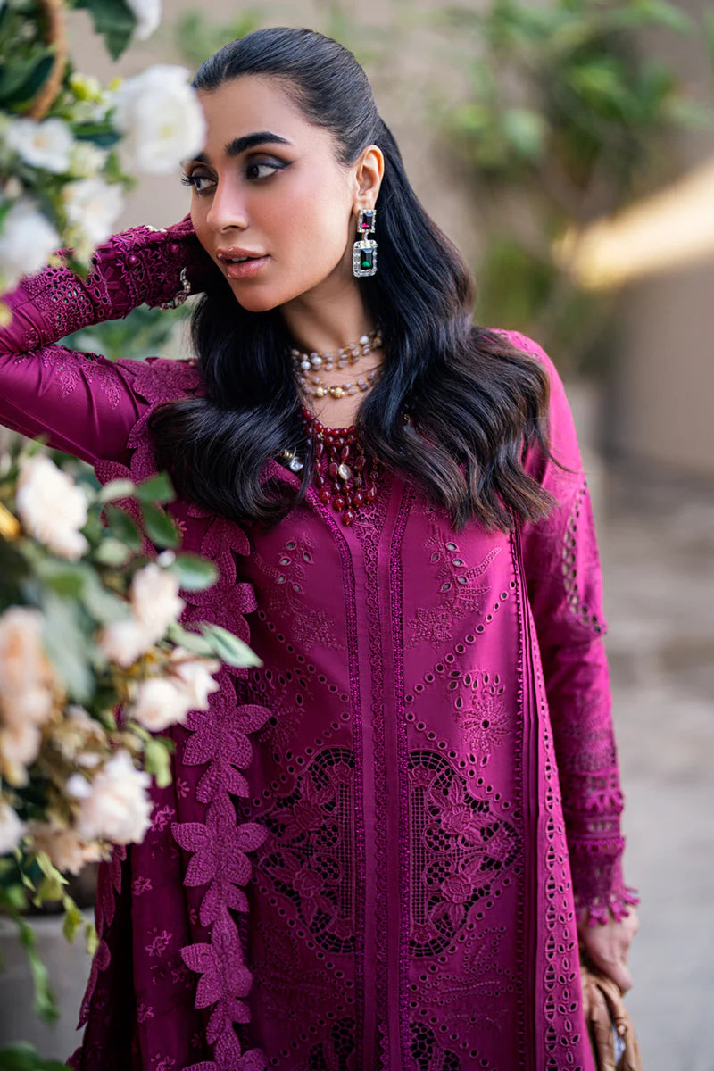 Qalamkar Sahil Inspired Eid Collection 3 Piece Outfit With Chiffon Dupatta FK11 Maroon - Desi Posh