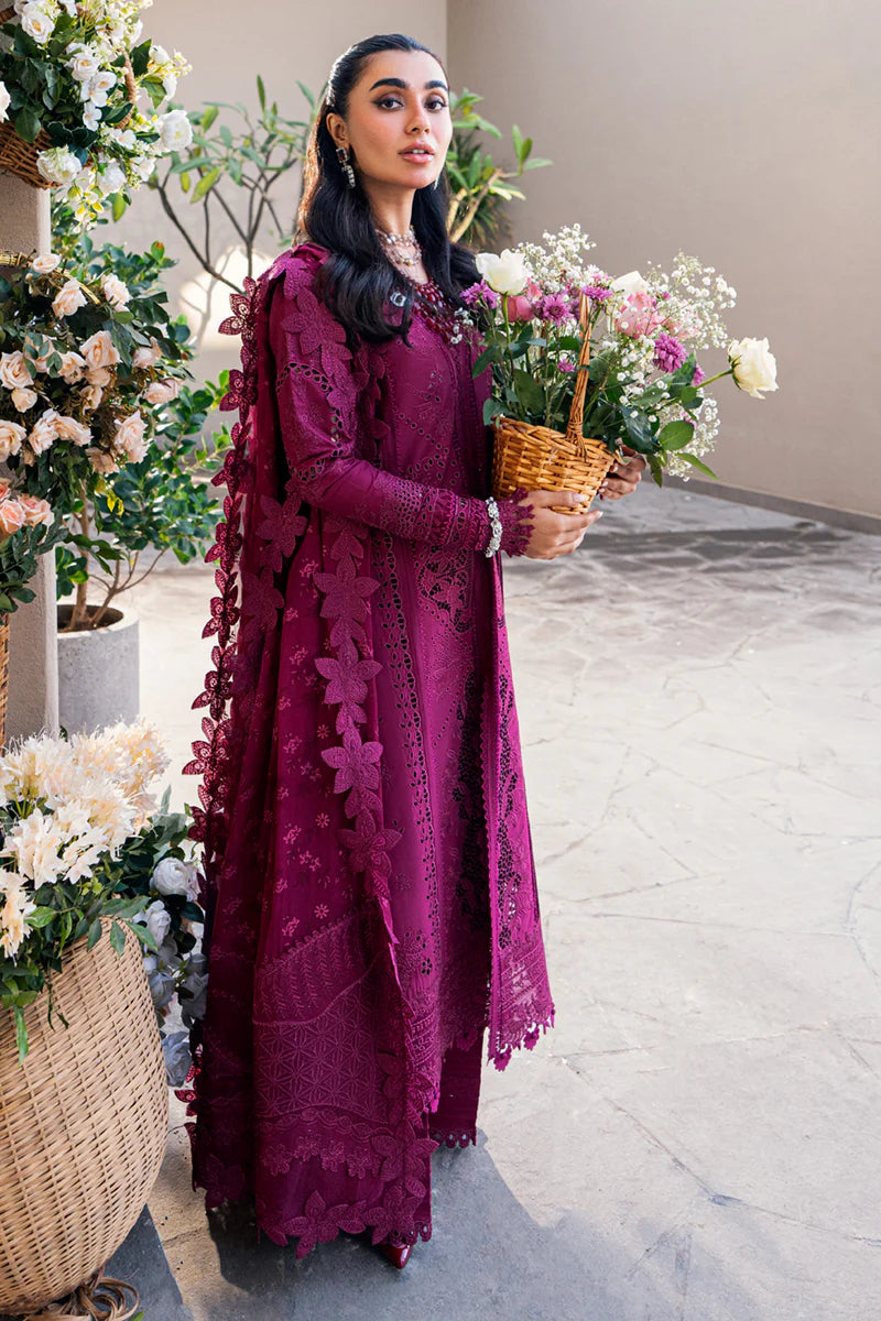 Qalamkar Sahil Inspired Eid Collection 3 Piece Outfit With Chiffon Dupatta FK11 Maroon - Desi Posh