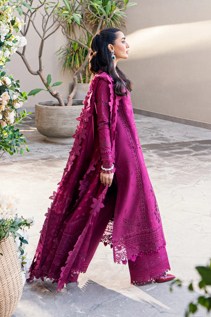 Qalamkar Sahil Inspired Eid Collection 3 Piece Outfit With Chiffon Dupatta FK11 Maroon - Desi Posh