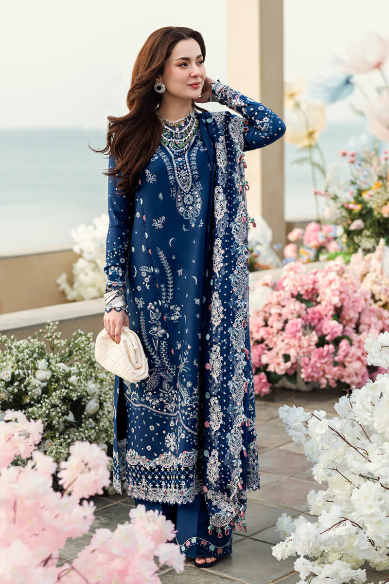 Qalamkar Sahil Inspired Eid Collection 3 Piece Outfit With Net Dupatta FK5 Aurora - Desi Posh