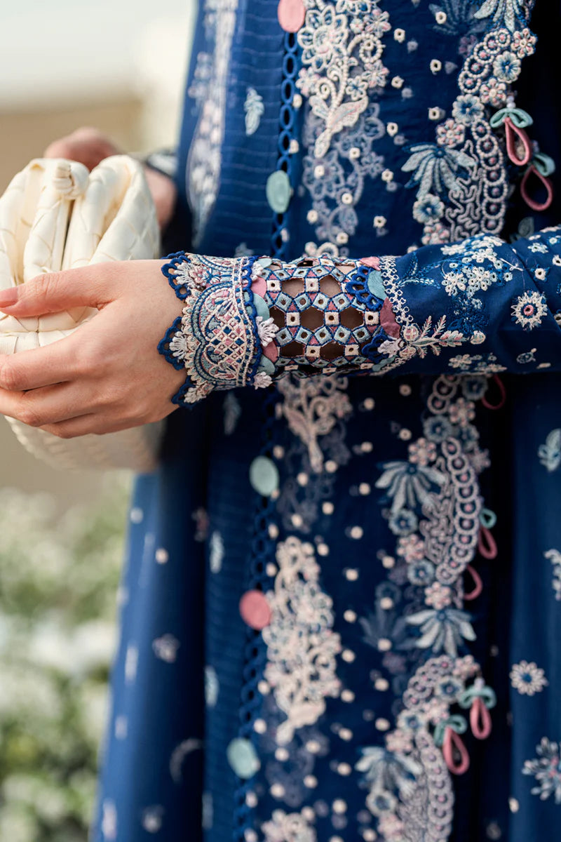 Qalamkar Sahil Inspired Eid Collection 3 Piece Outfit With Net Dupatta FK5 Aurora - Desi Posh