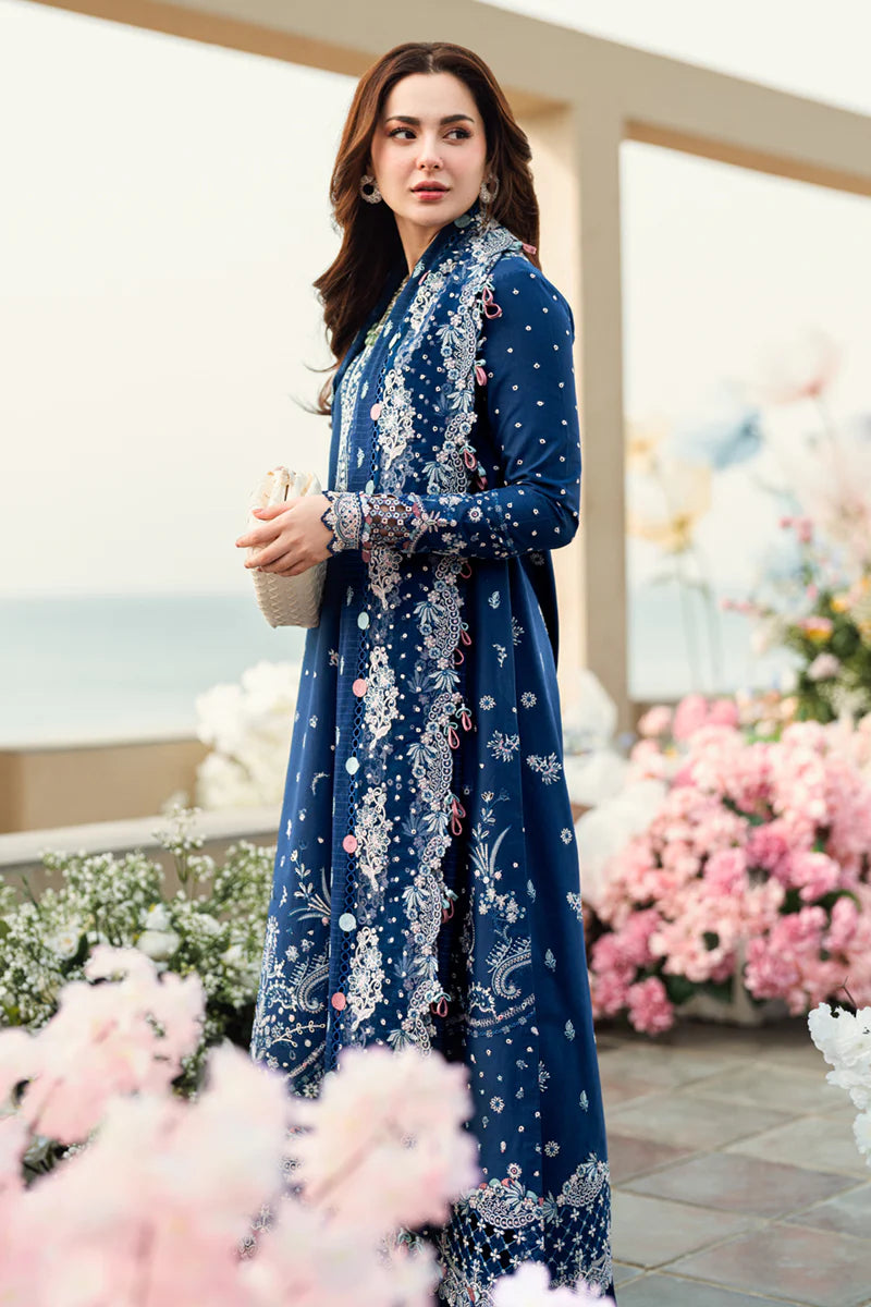 Qalamkar Sahil Inspired Eid Collection 3 Piece Outfit With Net Dupatta FK5 Aurora - Desi Posh