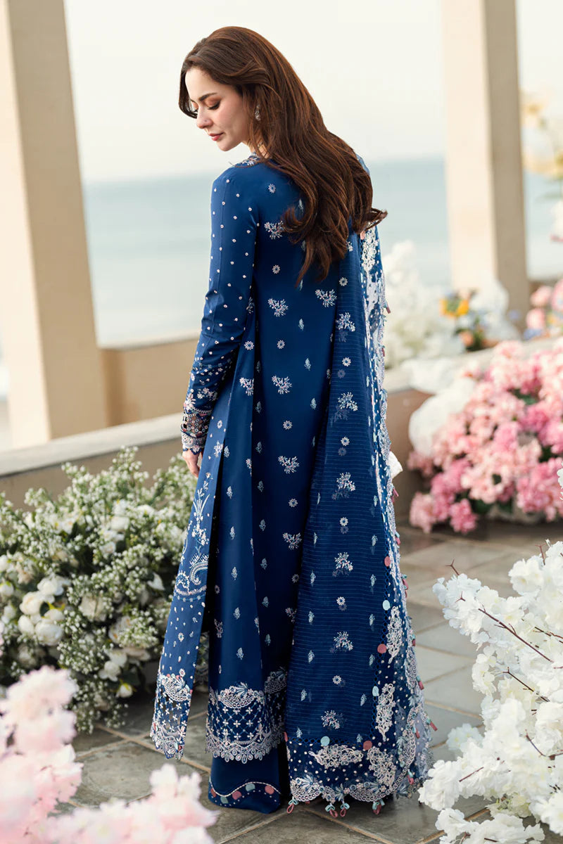 Qalamkar Sahil Inspired Eid Collection 3 Piece Outfit With Net Dupatta FK5 Aurora - Desi Posh