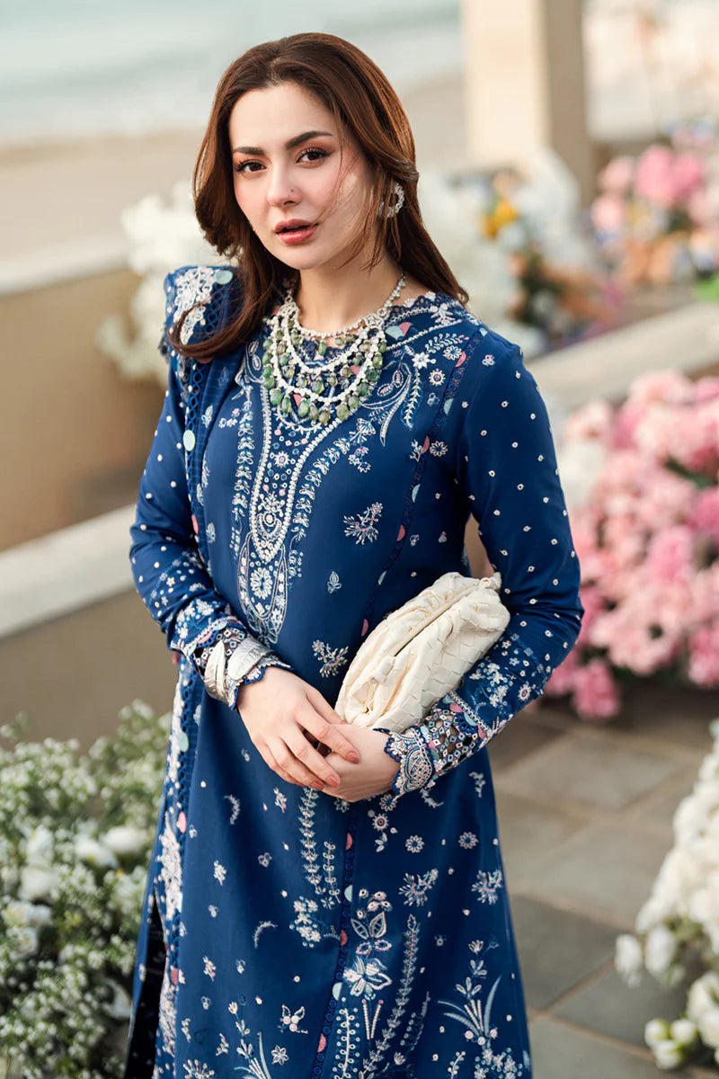 Qalamkar Sahil Inspired Eid Collection 3 Piece Outfit With Net Dupatta FK5 Aurora - Desi Posh