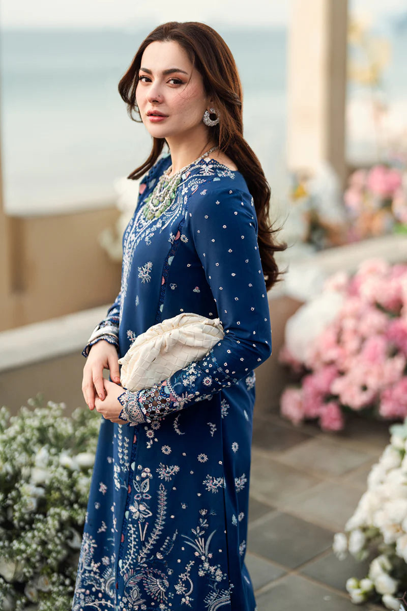 Qalamkar Sahil Inspired Eid Collection 3 Piece Outfit With Net Dupatta FK5 Aurora - Desi Posh
