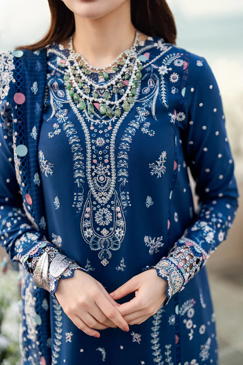 Qalamkar Sahil Inspired Eid Collection 3 Piece Outfit With Net Dupatta FK5 Aurora - Desi Posh