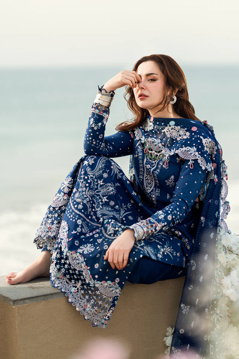 Qalamkar Sahil Inspired Eid Collection 3 Piece Outfit With Net Dupatta FK5 Aurora - Desi Posh
