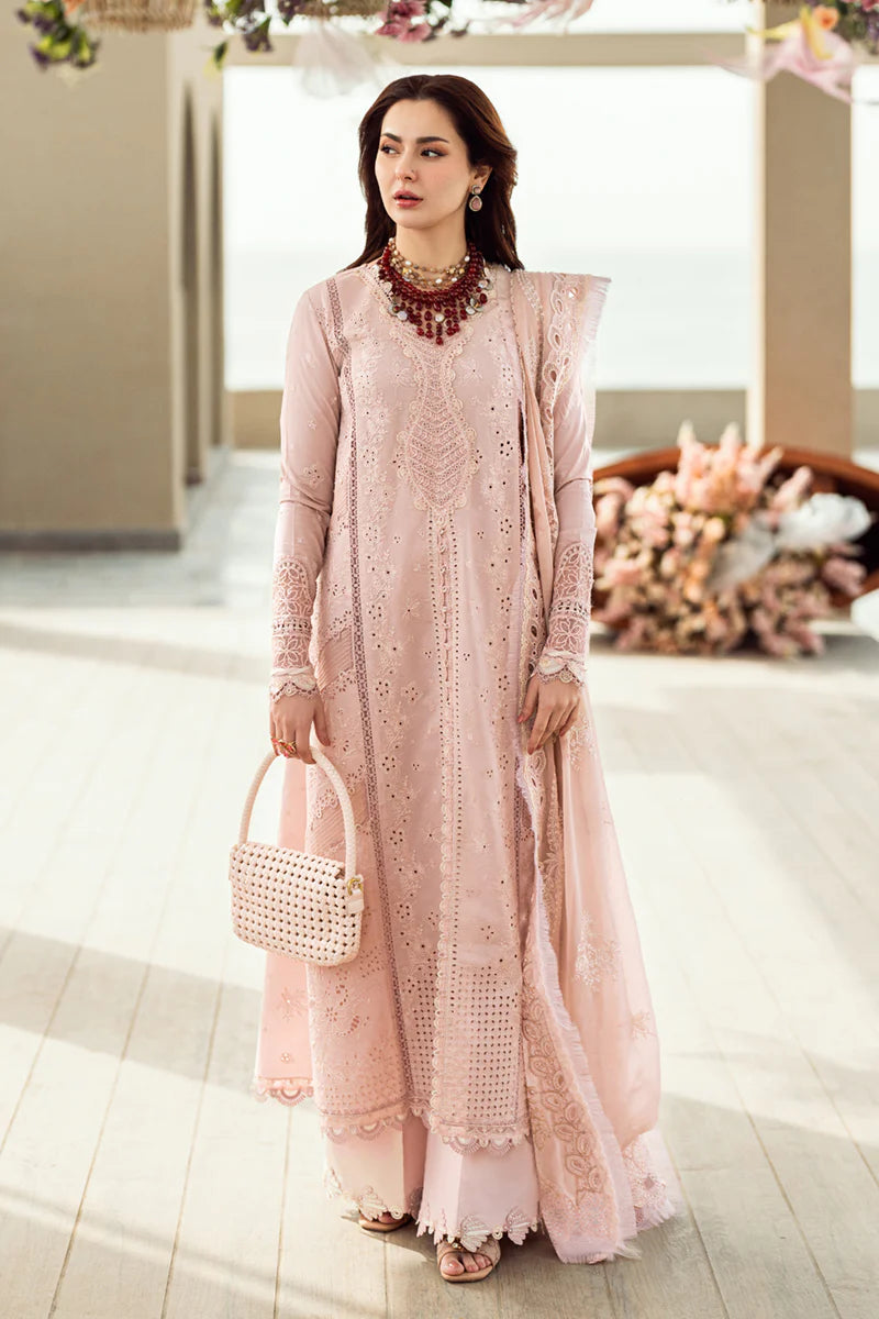 Qalamkar Sahil Inspired Eid Collection 3 Piece Outfit With Net Dupatta FK10 Zoe - Desi Posh