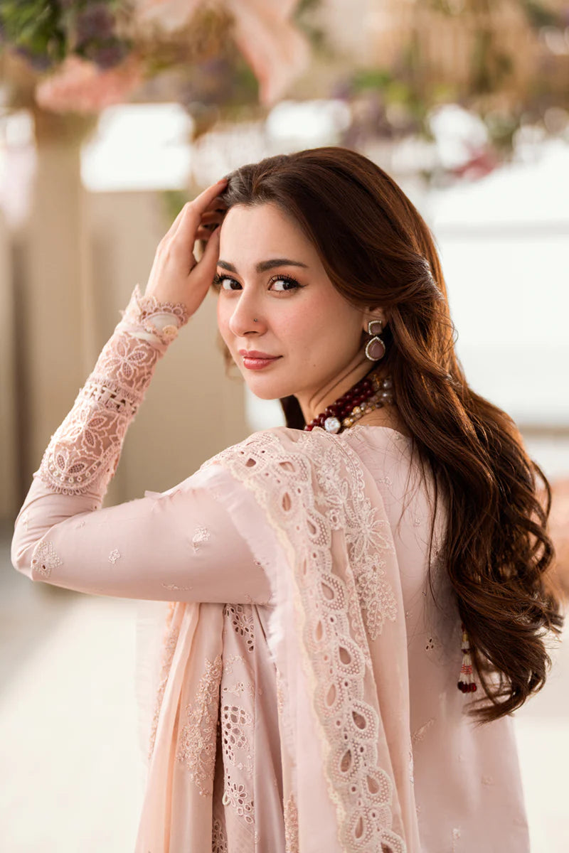 Qalamkar Sahil Inspired Eid Collection 3 Piece Outfit With Net Dupatta FK10 Zoe - Desi Posh