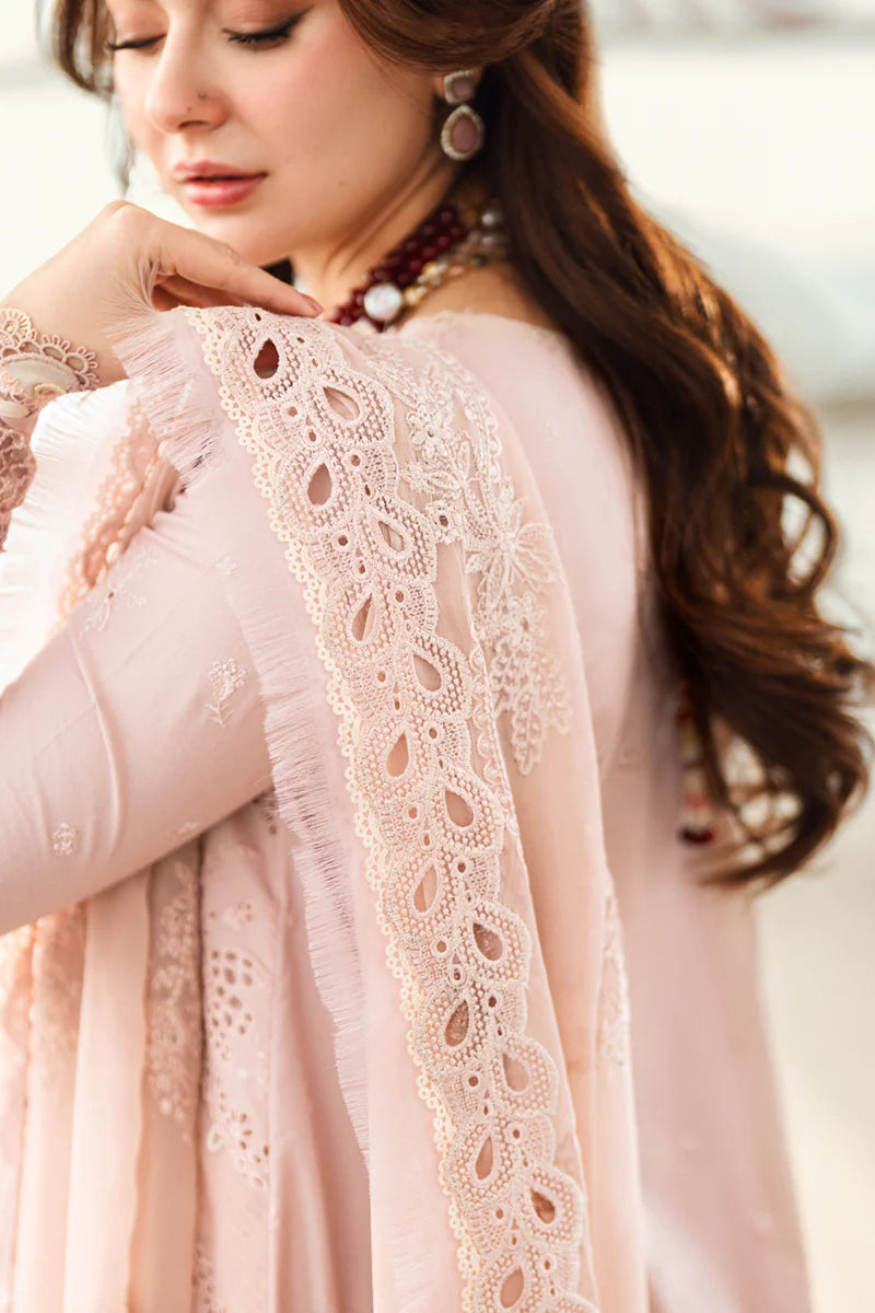 Qalamkar Sahil Inspired Eid Collection 3 Piece Outfit With Net Dupatta FK10 Zoe - Desi Posh